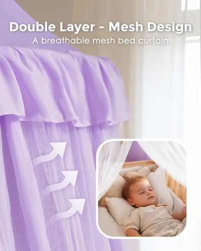 Vista 2 de Dosel de cama con luces de estrella, dosel de doble capa para cama, tienda de campaña de princesa para habitación de niñas, cortina de dosel