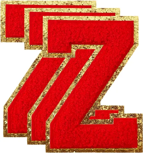 Vista 156 de 3 parches de letras de felpilla roja, parches de letras termo-adhesivas de 4-1/2" con brillantina para ropa, S
