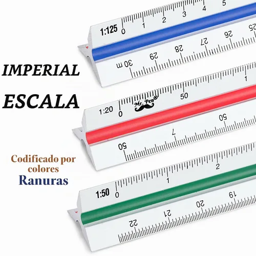 Vista 2 de Mr. Pen - Regla de escala de ingeniero métrico, regla, regla de escala de aluminio de 12 pulgadas, escala triangular, regla de escala para plano
