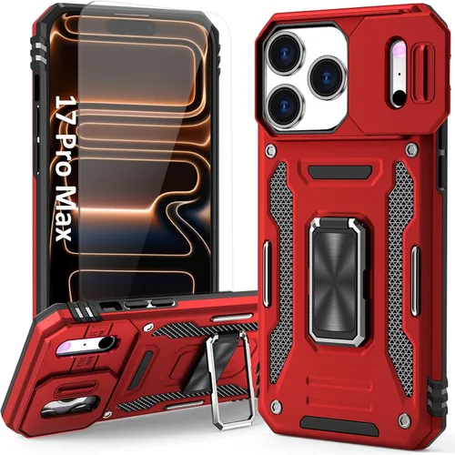 Vista 26 de Funda compatible con iPhone17 Pro con soporte, cubierta de cámara y protector de pantalla HD, doble capa a prueba de golpes, protección contra