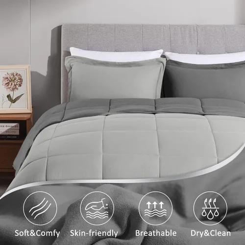 Vista 5 de LOVTEX Juego de edredón de 3 piezas, microfibra lavada ultrasuave, alternativa reversible al plumón con 2 fundas de almohada (gris/carbón)