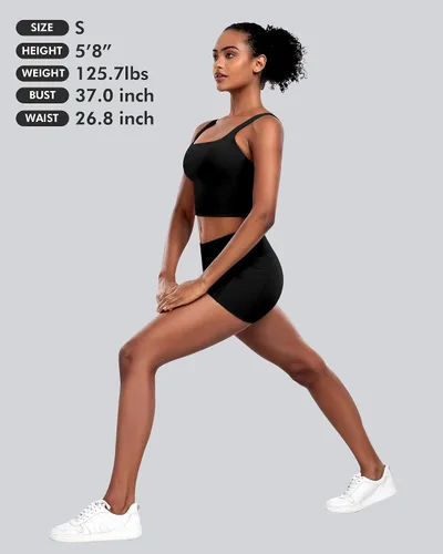 Vista 6 de Sujetadores deportivos para mujer, paquete de 5 unidades, cuello cuadrado, camiseta corta sin mangas acolchada para yoga con almohadillas integradas
