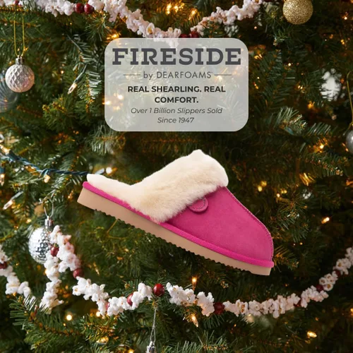 Vista 92 de Dearfoams Fireside Sydney Pantuflas anchas de piel de oveja para mujer, para interiores y exteriores