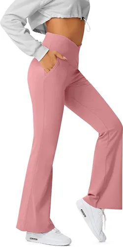 Vista 2 de HEGALY Pantalones de yoga acampanados para mujer, leggings cruzados, suaves, de cintura alta, pantalones casuales de entrenamiento con corte de bota