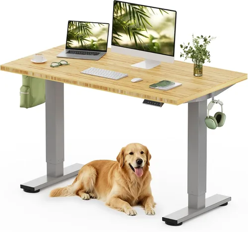 Vista 26 de FLEXISPOT Escritorio de pie de bambú sólido, escritorio de bambú real de 48 x 24 pulgadas con grano natural, estación de trabajo duradera