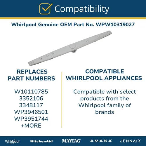 Vista 4 de Whirlpool WPW10319027 Pieza de repuesto original del ensamblaje del brazo de lavado inferior del lavavajillas del OEM - Reemplaza W10319027