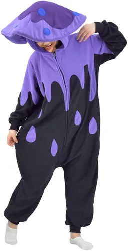 Vista 6 de XIGUAGUO Disfraz de hongos de dibujos animados para adultos, disfraz de animal para cosplay, Navidad, ropa de dormir para mujeres y hombres