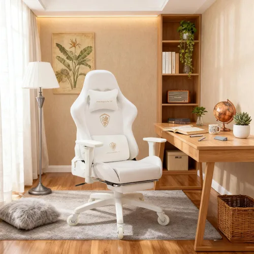 Vista 8 de Dowinx Silla de juegos grande y alta, silla de juego ergonómica para adultos con reposapiés y soporte lumbar de masaje, respaldo alto, silla de Negro