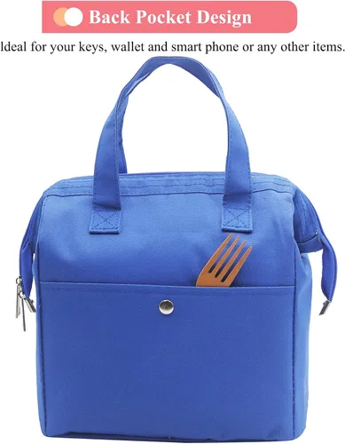 Vista 5 de Mziart Bolsa de almuerzo aislada simple Bento bolsa de almuerzo bolsa de almuerzo para mujeres hombres adultos picnic trabajo senderismo playa (azul)