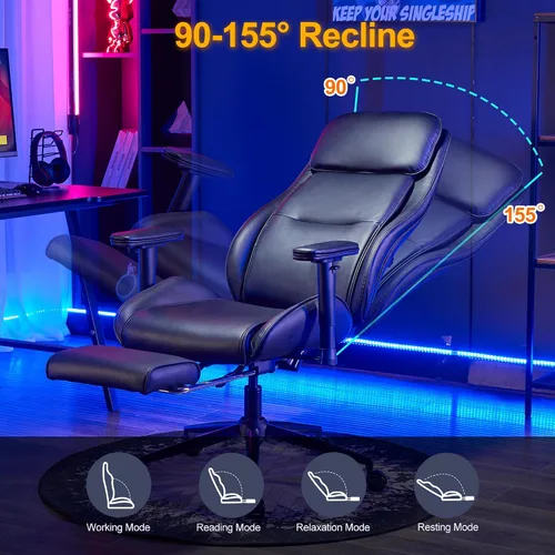 Vista 5 de High Back Office Desk Chair,Ergonomic Reclining Office Chair,Modern Swivel Computer Chair,Leather Chair with Lumbar Support (Black)