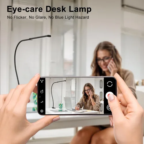Vista 5 de Mojimdo Lámpara LED de escritorio con abrazadera, lámpara de lectura LED regulable con cuello de cisne flexible, 3 colores y 10 lámparas