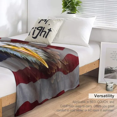 Vista 5 de Manta de bandera estadounidense con águila calva, decoración patriótica, forro polar esponjoso, grueso, tamaño grande, suave para sofá, silla, cama