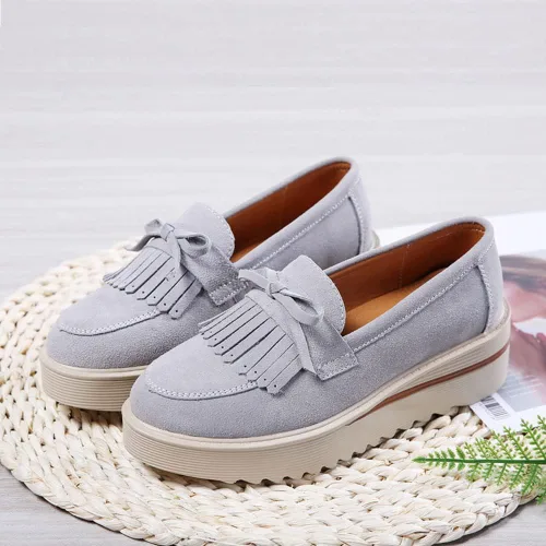 Vista 2 de YING LAN Mocasines de plataforma para mujer, cómodos mocasines de gamuza anchos y bajos, zapatos casuales de cuña