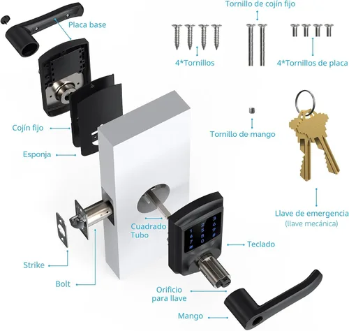 Vista 9 de Cerradura de puerta de entrada sin llave con manija Cerraduras electrónicas Negro mate