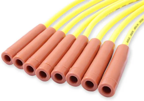 Vista 3 de ACCEL 4038 Super Stock Juego de cables de bujía - 0.315 in - Amarillo con botas rectas naranjas