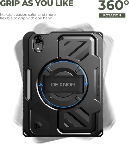 Vista 3 de Dexnor Funda para iPad mini 7 (A17 Pro) 2024/mini 6 2021 de 8.3 pulgadas, funda protectora resistente con correa de mano giratoria de 360° y soporte