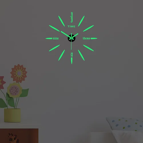 Vista 3 de Reloj de pared luminoso 3D DIY, moderno, autoadhesivo, sin marco, grandes calcomanías de reloj de pared que brillan en la oscuridad para sala