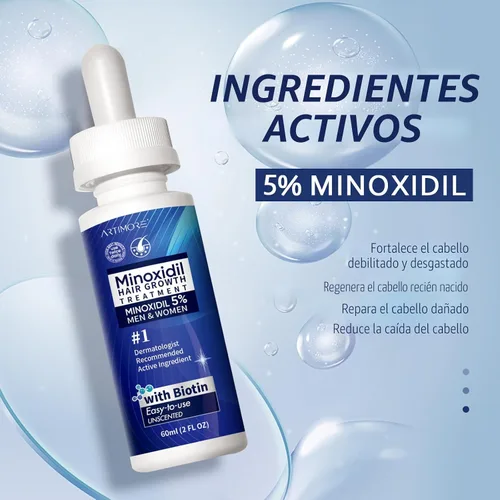 Vista 3 de Suero para el crecimiento del cabello de minoxidil al 5% para hombres y mujeres con biotina: minoxidil para hombres y mujeres, 5 por ciento