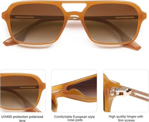 Vista 4 de SOJOS Gafas de sol de aviador polarizadas vintage para mujeres y hombres, retro planos de los años 70 Narraw rectangulares para mujer SJ2186