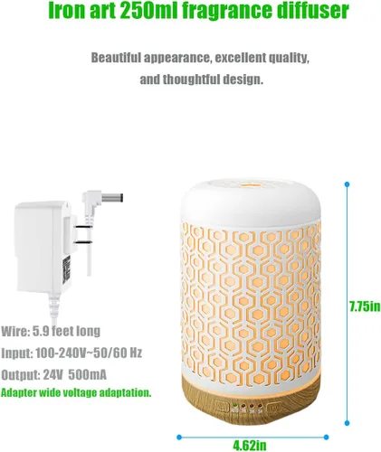 Vista 4 de Difusor de aceite esencial, humidificador ultrasónico Iron-Art de 8.8 fl oz, difusor de aceite de aromaterapia con 4 modos de temporizador y 7 luces
