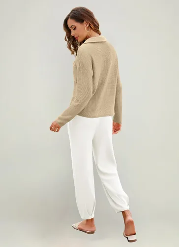 Vista 6 de softome Conjunto de dos piezas para mujer, conjunto de suéter de punto de manga larga para otoño 2023, pantalones de gran tamaño, conjuntos