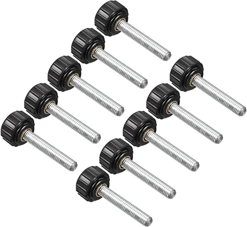 Vista 19 de Perillas de sujeción moleteadas, rosca macho M4 x 0.630 in, cabeza de 0.630 in, pomos de plástico termoestable para tornillo de pulgar negro