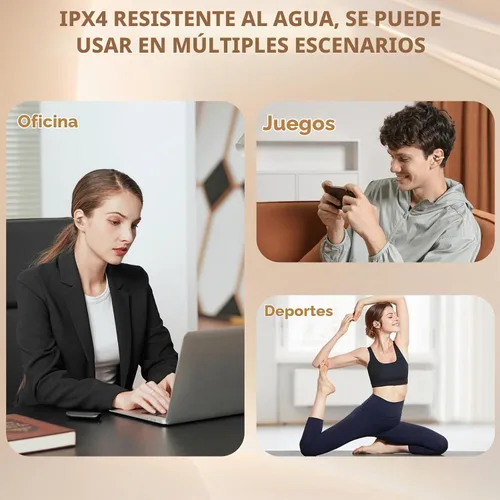 Vista 7 de Auriculares con clip de oreja abierta – Auriculares inalámbricos 5.4 con micrófono, 40 horas de reproducción, audio premium, efectos de iluminación