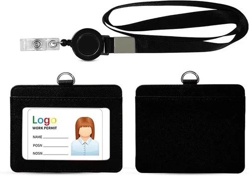 Vista 9 de HYCOPROT Soporte para tarjetas de identificación con cordón, retráctil, de piel sintética, vertical, horizontal, para tarjetas de identificación