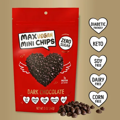 Vista 5 de Max Sweets - Mini chispas de chocolate veganas - Deliciosos dulces sin azúcar, ideales para dietas cetogénicas, sin gluten, diabéticos, bajas