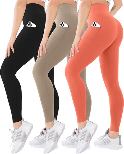 Vista 13 de Blisset - Paquete de 3 leggings de cintura alta para mujer con bolsillos, pantalones suaves y activos para control de abdomen, ideales para yoga