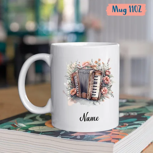 Vista 4 de Taza de café de acordeonista personalizada, 11 o 15 onzas, taza blanca para músico, regalo para los amantes del acordeonista