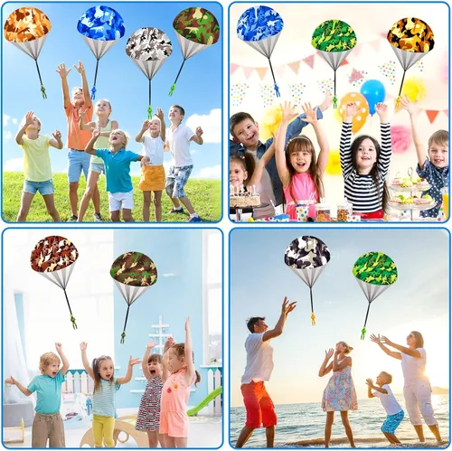 Vista 6 de 10 piezas de juguetes de paracaídas para niños, geniales juguetes voladores al aire libre, paracaídas, hombres para niños de 3, 4, 5, 6, 7, 8, 9, 10