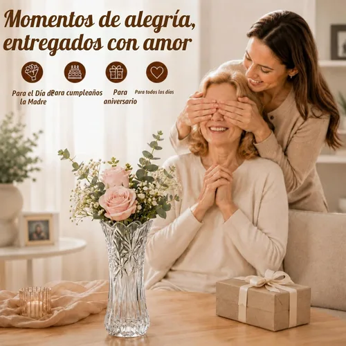 Vista 5 de Dicunoy Juego de 2 jarrones de flores de cristal, jarrones grandes transparentes de 9.5 pulgadas para centros de mesa, moderno jarrón de rosas