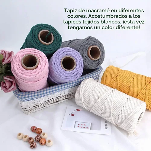 Vista 6 de Cordón de algodón para macramé, hilo torcido de 4 capas, cuerda de algodón natural, suministros perfectos de macramé, para hacer soportes colgantes