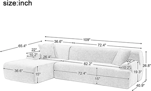 Vista 2 de KEVINSPACE Sofá modular de 109 pulgadas, sofá modular de sala de estar, sofá moderno y minimalista en forma de L, sofá profundo de 3 asientos, sofá