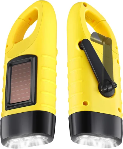 Vista 9 de Leelosp - Linterna solar de emergencia con manivela, 2 unidades, color verde militar Rechargeable Dynamo Flashlight, Wind up for Outdoor Hiking