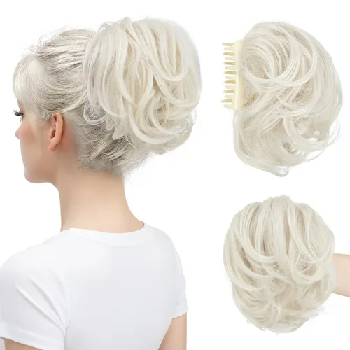 Vista 16 de Pinza de pelo con clip de garra, moño corto, pieza de cabello de moño desordenado, extensiones de cabello flexibles, ramificación de cabello