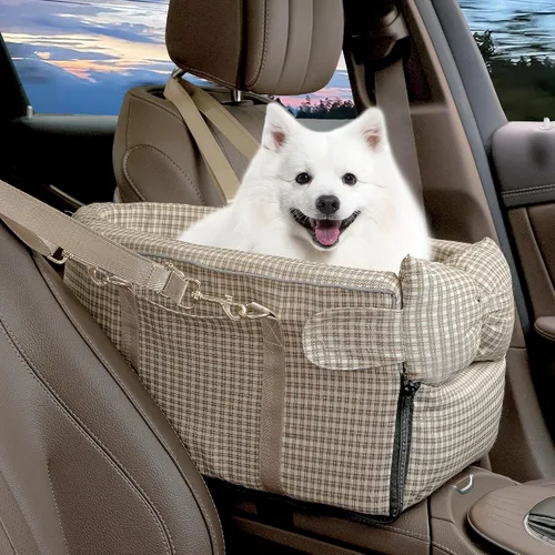 Vista 9 de Asiento de coche para perros pequeños, consola central portátil ajustable, asiento de auto para perro, asiento de auto extraíble para gatos, asiento