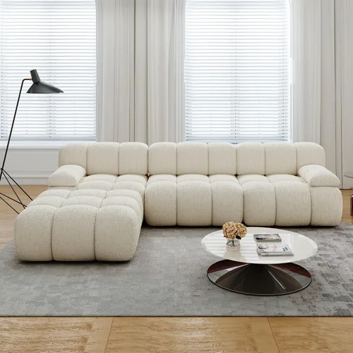 Vista 25 de Settab Sofá modular de nube modular de 118.5 pulgadas con otomana móvil, sofá de pana moderno de 4 asientos, asiento profundo, sofá sin hueso