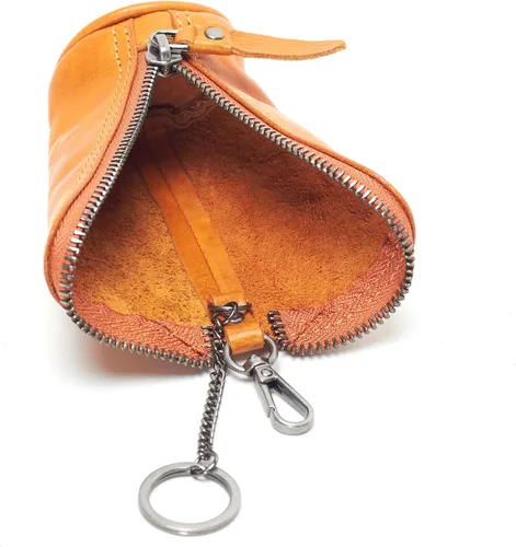Vista 4 de Ancicraft Funda de cuero para llaves y llaveros, organizador de anillos, cartera con cremallera para hombres y mujeres