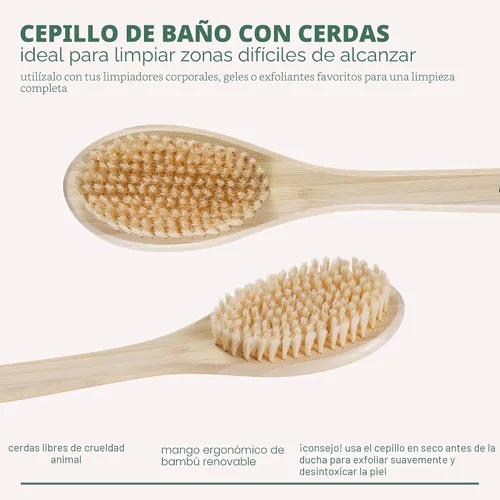Vista 2 de EcoTools Cepillo de cerdas de baño, cepillo de baño con mango largo, limpieza de espalda y zonas difíciles de alcanzar, cepillo de ducha ecológico