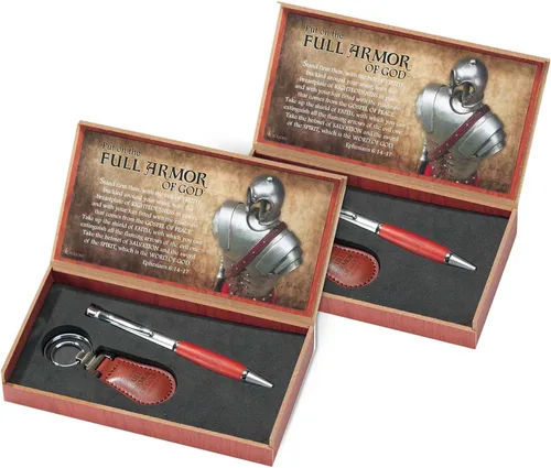 Vista 6 de Dicksons Full Armor of God - 2 cajas de presentación inspiradoras, 2 bolígrafos retráctiles de escritura con tinta negra y 2 llaveros, juego