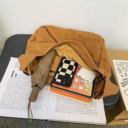 Vista 2 de Bolso cruzado de lona para mujer, bolso de hombro casual, bolsa de mano, bolsa de mensajero, bolsa cruzada para la escuela y el trabajo