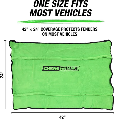 Vista 9 de OEMTOOLS 24899 Funda de guardabarros de forro polar suave, alfombrilla de trabajo verde, protector de guardabarros automotriz, cubierta acolchada