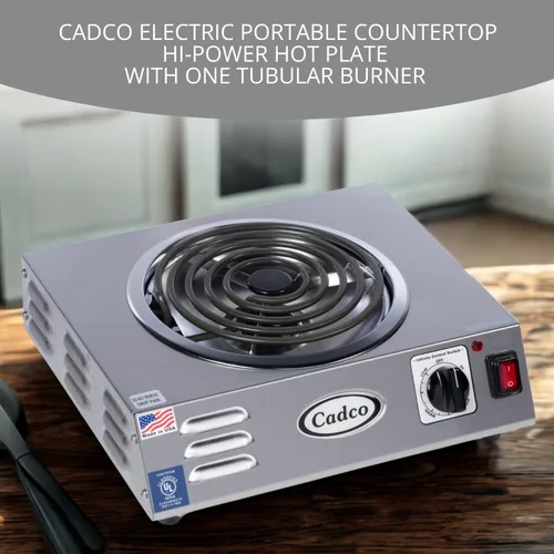 Vista 2 de Cadco CSR-3T - Placa caliente eléctrica portátil de 14" para encimera de alta potencia con un quemador tubular para restaurante, hotel, camión