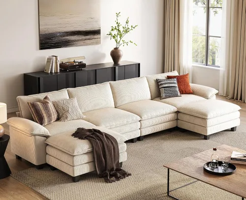 Vista 35 de LINSY HOME Cloud Sofa - Silla decorativa con tumbona otomana para interiores, sofá de pana perfecta para sala de estar, apartamento, oficina, beige