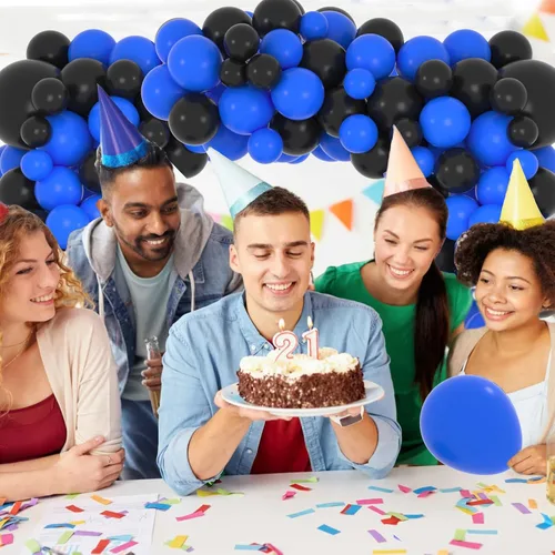 Vista 2 de Kit de arco de guirnalda de globos negros y azules, 122 globos azul real y negro para niños y hombres, cumpleaños, boda, videojuegos, aniversario