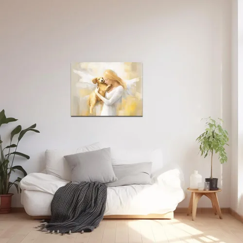 Vista 4 de QIXIANG Lienzo decorativo para pared, diseño de perro con ángel, para dormitorio, habitación de niños, marco listo para colgar