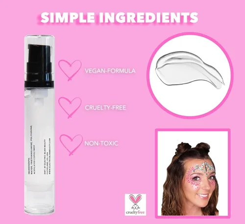 Vista 6 de 10 ML Rápido Secado - Pegamento de Purpurina Cosmético - Electric Bliss Beauty - Pegamento adhesivo de purpurina gruesa para el cuerpo y la cara