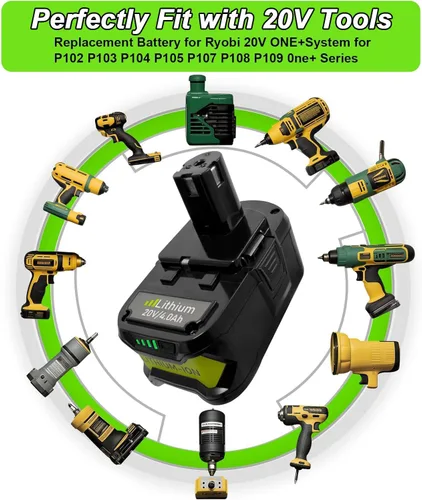 Vista 5 de Batería de repuesto de litio de 18 voltios/20 voltios y 4.0 Ah para herramientas eléctricas inalámbricas Ryobi ONE+, compatible con batería de litio